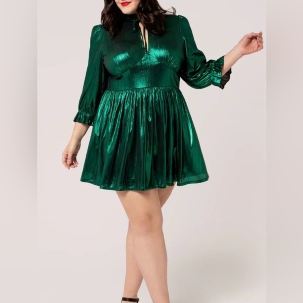 Retro Hell Bunny Gigi Party 50’s Style Core Mini Dress Size XL Shiny Green